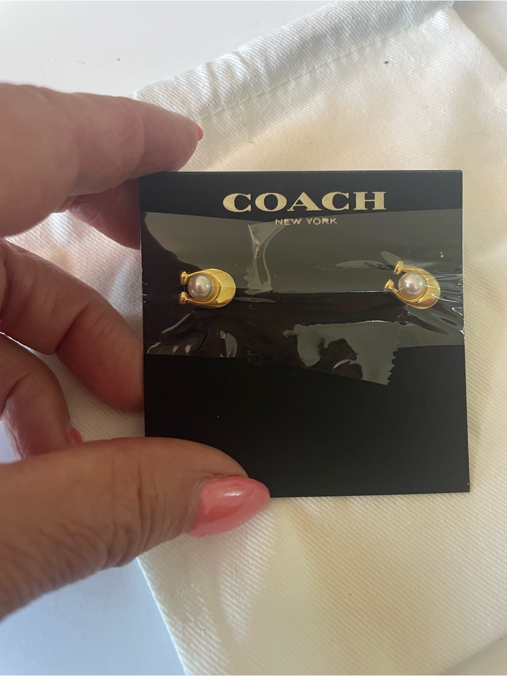 Coach Gold-Tone Pearl Button Stud Earrings